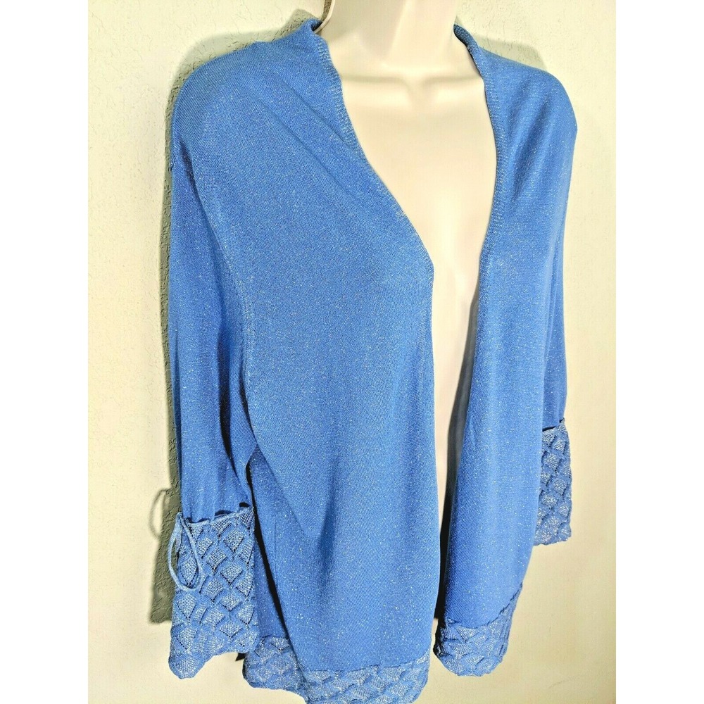 Ruby Rd. Favorites Blue Sparkle Open Cardigan Sweater Long Sleeves Women's Large